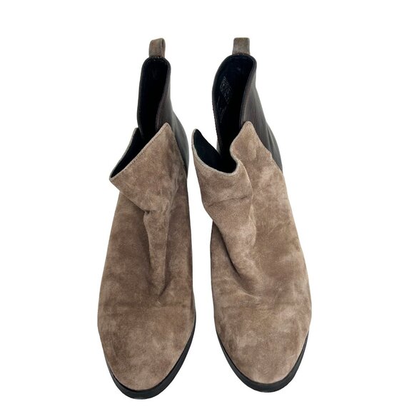 Lands’ End Womens Ankle Boots 10 Brown Leather Suede Chunky Heel Slip On Pull On - Picture 10 of 13